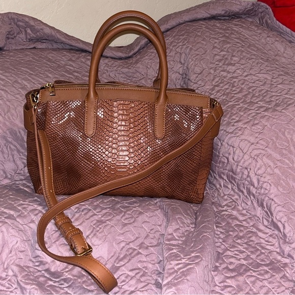 Mellow World Vegan Leather Cognac Crossbody. Snakeskin texture. Gently Usef. - Picture 5 of 11